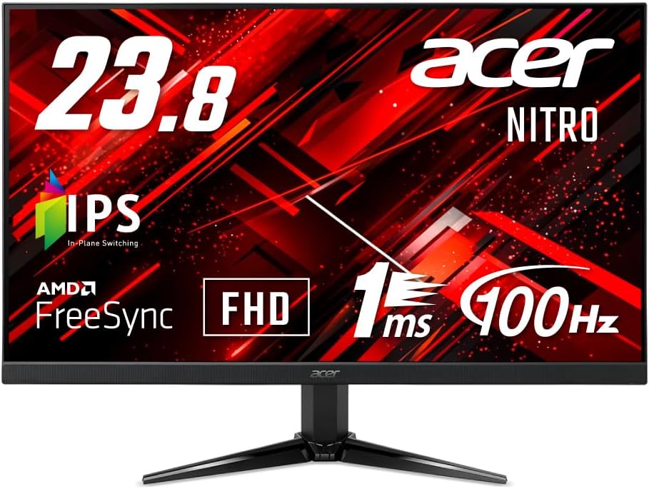 日本エイサー 【Amazon.co.jp限定】 Acer ゲーミングモニター Nitro QG241YEbmiix 23.8インチ IPS 非光沢 フルHD 100Hz 1ms(VRB) HDMI ミニD-Sub15 VESAマウント対応 スピーカー内蔵 ヘッドホン端子 AMD FreeSync