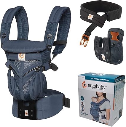 エルゴベビー (Ergobaby) 抱っこひも メッシュ おんぶ 前向き抱き 日本正規品保証付 (洗濯機で洗える) ベビーキャリア 成長にフィット オムニ360 クールエア/ミッドナイトブルー CREGBCS360PMIDBLU 1個 (x 1)