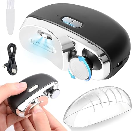 【爪切りと爪磨きが1台2役 ・最高傑作】Yinuaseus 2in1 電動爪切り 両用爪切り爪磨き 2段階スピード爪研ぎ 爪切り電動 Type-C充電式 便利 超軽量爪切り LEDライト付き 簡単操作 爪傷防止 安全 低騒音の電動爪削り 角質ケア 巻き爪 厚い爪 爪ケア 用 赤ちゃん/子供/大人/高齢者と家族全員が使用 安全スイッチが付き 日本語取扱説明書付き（ブラック）