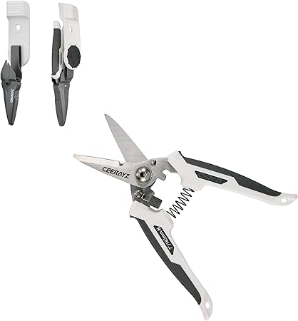 CEERAYZ ハサミ 185mm ノッチ 多目的重作業用 420日本製ステンレス鋼採用 工業用ハサミ 万能ハサミ 金属加工 剪定 ガーデニング用 剪定用 保護シース＆磁気ホルダー付 - ホワイトグレー
