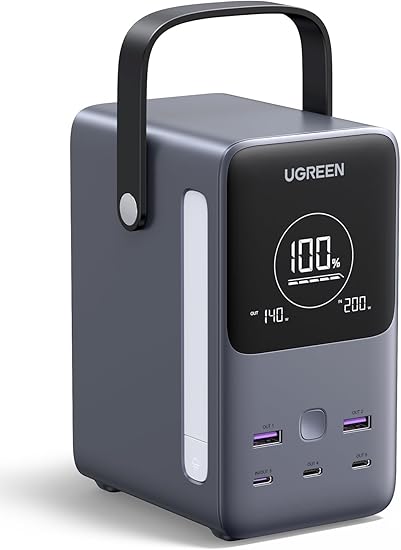 UGREEN Nexode モバイルバッテリー (48000mAh・300W) 5ポート 3 USB-C＋2 USB-A 入出力PD3.1 140W急速充電対応 ハンドル付/大型デジタル表示/LEDライト/240W充電ケーブル付 縦置型コンパクト 独自NTC温調技術 PSE技術基準適合 MacBookPro14"/16"/PD対応WindowsPC/iPad/スマホなど PB770