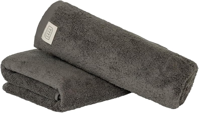 【Amazon.co.jp限定】タオル研究所 [ボリュームリッチ] #003 バスタオル チャコールグレー 2枚セット ホテル仕様 厚手 ふかふか ボリューム 高速吸水 耐久性 綿100% 480GSM JapanTechnology