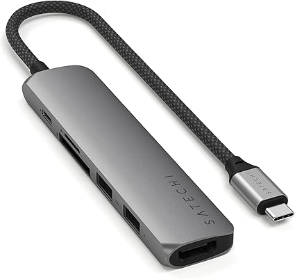 SATECHI USB-Cハブ 6-in-1 Slim Plus マルチポートアダプター, 4K HDMI, 100W PD充電, 2 USB-Aポート, microSD/SDカードリーダー, MacBook, Windows, USB Type-C機器対応（スペースグレイ）
