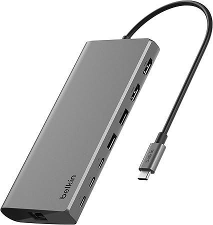 Belkin 8-in-1 USBハブ 4Kデュアルディスプレイ対応 1Gbpsイーサネット 10Gbpsデータ転送 100W PD対応 SiliconMotion対応 MacBook M1/M2/M3 /Windows/Chromebook対応 USB-Cケーブル(22cm)付属 INC015btSGY-CZ
