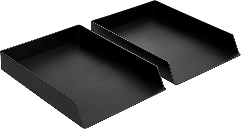 Amazonベーシック 長方形 レタートレイ 書類トレー 収納用 プラスチックオーガナイザー ブラック 2個セット 長さ24.6cm x 幅5.6cm x 高さ33cm