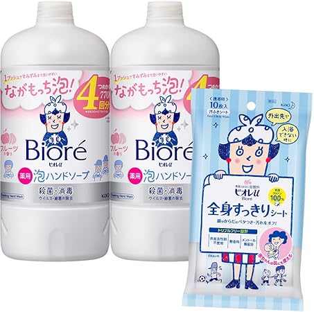 【医薬部外品】ビオレu 泡ハンドソープ フルーツの香り つめかえ用 770ml×2個 + ビオレu 全身すっきりシート 10枚入