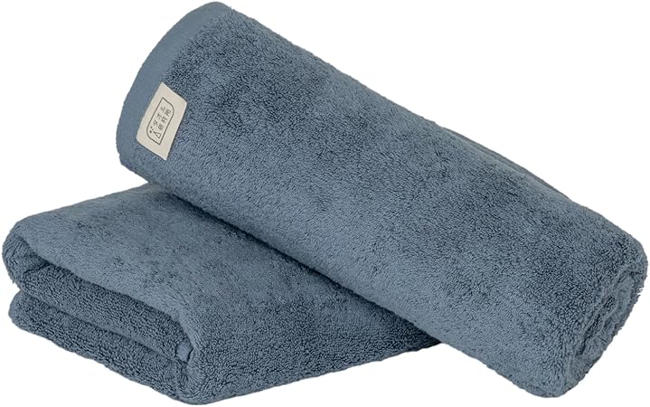 【Amazon.co.jp限定】タオル研究所 [ボリュームリッチ] #003 バスタオル スモーキーブルー 2枚セット ホテル仕様 厚手 ふかふか ボリューム 高速吸水 耐久性 綿100% 480GSM JapanTechnology