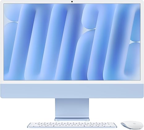 Apple 2024 iMac 8 コア CPU、8 コア GPU の M4 チップ搭載オールインワンデスクト ップコンピュータ: Apple Intelligence のために設計、24 インチ Retina ディスプレイ、 16GBユニファイドメモリ、256GBの SSD ストレージ、ボディと同じカラーの アクセサリ、iPhone や iPad との連係機能 - ブルー