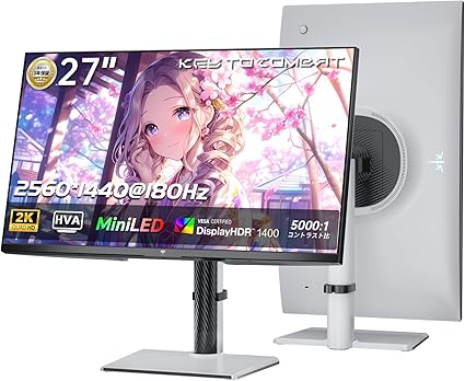 KTC 27インチ QD 量子ドットMini LED ゲーミングモニター | WQHD 2560×1440 * 180Hz | HDR1400 | 148% sRGB | Freesync&Adaptive Sync | 1ms応答速度 | VESA Display| HDMI*2・DP*1 | 3年間の保証 M27T6