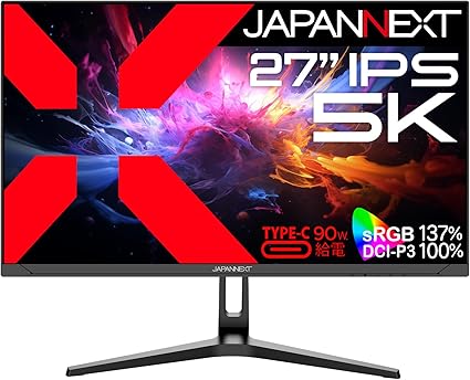 【Amazon.co.jp限定】 JAPANNEXT 27インチ IPSパネル搭載 5K(5120x2880)解像度 液晶モニター JN-27IPS5K-C9 HDMI DP USB Type-C(最大90W給電) HDR sRGB:137% DCI-P3:100% KVM PBP/PIP機能搭載 【2年保証】