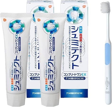 シュミテクト コンプリートワンEX【医薬部外品】歯磨き粉 クリーンミント 知覚過敏ケア 高濃度フッ素配合<1450ppm> 2本 + 歯ブラシ付き