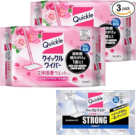 クイックル 【まとめ買い】ワイパー立体吸着ウエットシート ローズの香り 32枚×2個+ストロング1枚シート付