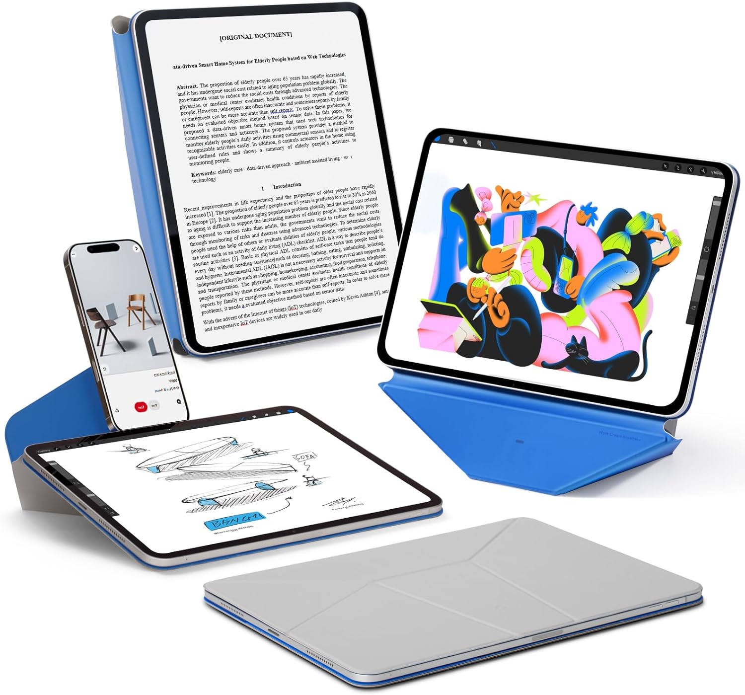 MOFT【公式直営店】ダイナミックフォリオ iPad mini7 ケース (第7世代、A17 Pro、2024) iPad mini6 ケース（第6世代、2021）iPadスタンド 多角度調整 横置＆縦置 強力マグネット タブレットスタンド 軽量 極薄 iPadカバー