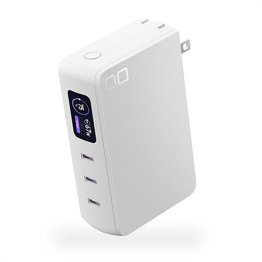 CIO モバイルバッテリー コンセント 一体型 65W 急速充電器 10000mAh Type-C ×3 ノートPC Macbook Windows Android iPhone16 SMARTCOBY Pro PLUGⅡ 67W3C 【液晶部に保護フィルム有】(ホワイト)