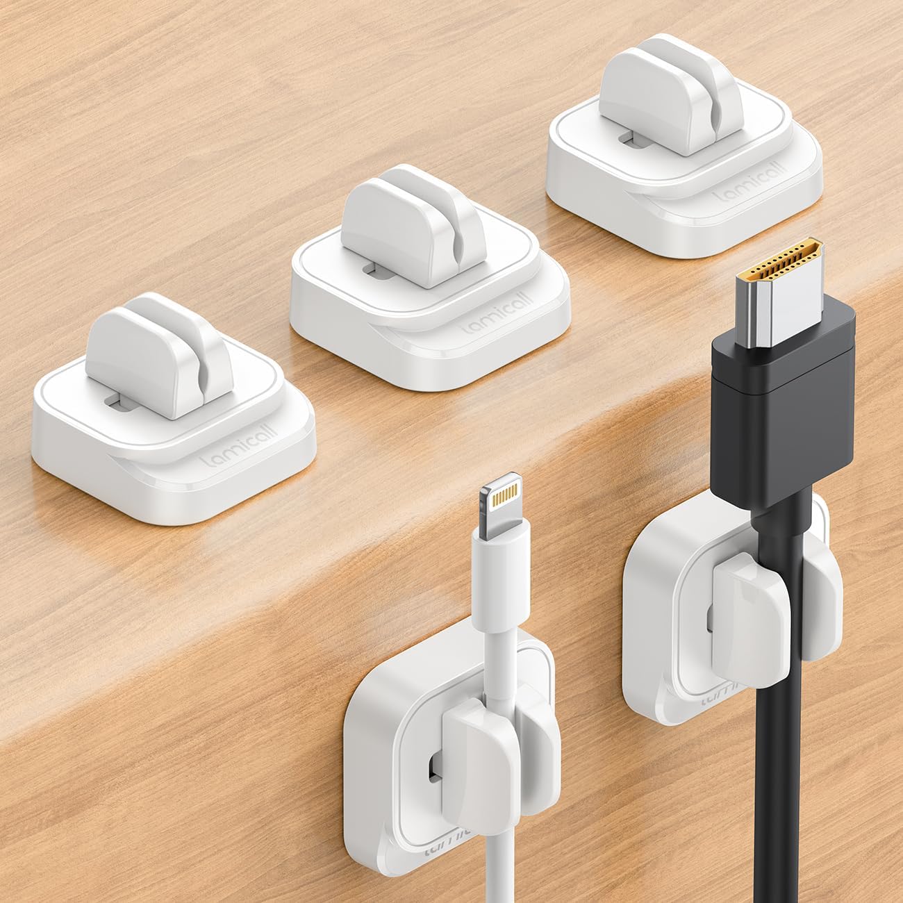 バネ式 ケーブルホルダー Lamicall 固定 ケーブルクリップ : 垂直 貼り付け 強力粘着 USB 配線 収納 まとめ 卓上 デスク 机 壁 コード ケーブル ホルダー すっきり クリップ コード USB-C ケーブル固定 ABS樹脂 lanケーブル type-c マウスライン キーボードライン 電源コード ヘッドフォンケーブル オーディオライン などに対応 白 ホワイト (5個セット）