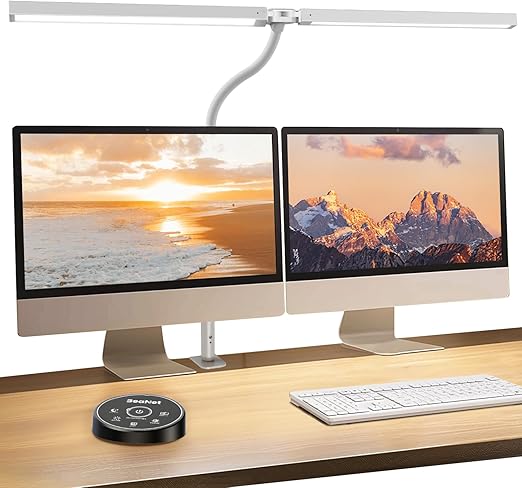 BeaNet デスクライト LED 「無線リモコン・ダブル光源・幅800mm・24W・2000Lx」 5段階調光調色 電気スタンド クランプ「PSE認証済」 幅広 スタンドライト 多角度調節 卓上ライト 目に優しい 読書/勉強/仕事 ホワイト BNT-DEL07（T型 ・Pro版）
