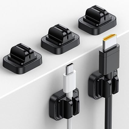 バネ式 ケーブルホルダー より小さい Lamicall : 卓上 固定 コード クリップ 壁 垂直 強力粘着 USB 配線 収納 まとめ デスク 机 すっきり ABS樹脂 lanケーブル type-c マウスライン キーボードライン 電源コード ヘッドフォンケーブル オーディオライン などに対応 黒 ブラック (5個セット）