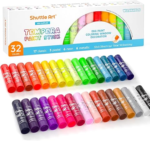 Shuttle Art クレヨン 32色セット 水で落とせる テンペラペイントスティック 繰り出し式 安全 ウォッシャブル 折れにくい 落書き 塗り絵 紙/ガラス/木に描ける お絵描きセット 幼児 子供