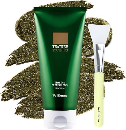 wellderma【ウェルダーマ公式】ティーツリー&ヨモギハーブトックスピーリングパック150g【ブラシ付き】