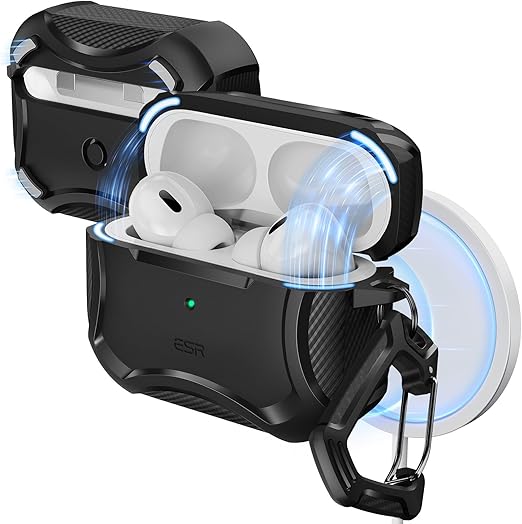 ESR AirPods Pro2 ケース MagSafe対応 AirPods Pro 第2世代/第1世代 (2023/2022/2019)共通 HaloLock付き(USB-C/Lightningケーブル対応)、強力な落下防止、磁気付き蓋、ブラック