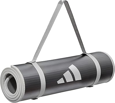 adidas(アディダス) トレーニングマット/フィットネス/ヨガ 10mm 厚め 幅広 耐久性 滑り止め キャリーストラップ付き ADMT-12235GR グレー