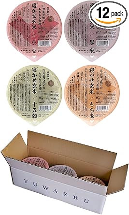 結わえる 寝かせ玄米 4種ミックス (玄米 食べ比べ) レトルトご飯 玄米パック (小豆/黒米/もち麦/十五穀) レンジで簡単調理 玄米ご飯 (180グラム （×12）)