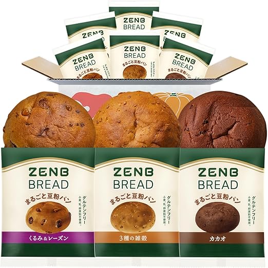 【糖質オフの豆粉パン】ZENB ゼンブ ブレッド グルテンフリー 3種9個 (くるみ＆レーズン・カカオ・3種の雑穀 各3個) [ 糖質オフ 糖質制限 糖質コントロール 腸活 時の 食物繊維 補給に ダイエット 時の栄養補給に 置き換え ロングライフパン たんぱく質 食物繊維 鉄分 ビタミンB1 非常食 小腹がすいた時に食べる 常温保存 長期保存 ]