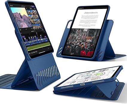 ESR iPad Pro 11インチ ケース M4 (2024、第5世代)専用 取外し可能なマグネットカバー付き回転式ケース 縦向き/横向きスタンド 9段階の角度調節可能 Pencil Pro/USB-C完全対応 Shiftシリーズ ブルー