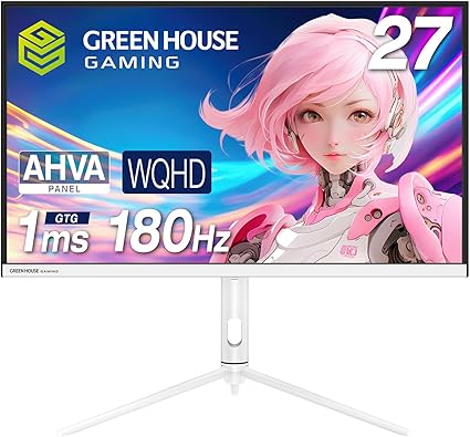 グリーンハウス 27インチ ゲーミングモニター 180Hz 1ms HDMIx2 DisplayPortx2 WQHD 3年保証 昇降機能 Adaptive-Sync対応 ホワイト GH-ELCG27WB-WH