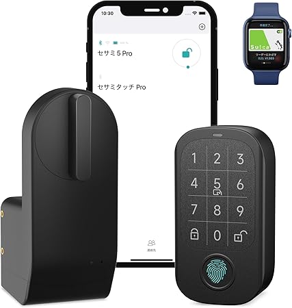 【最上位モデル】CANDY HOUSE キャンディハウス スマートロック SESAME ５ Pro＋ セサミタッチPro オフィス 店舗 指紋認証 ICカードリーダー 暗証番号 Suica対応 PASMO対応 Apple watch Felica MIFAIR モバイルSuica 工事不要 取付カンタン 防犯対策