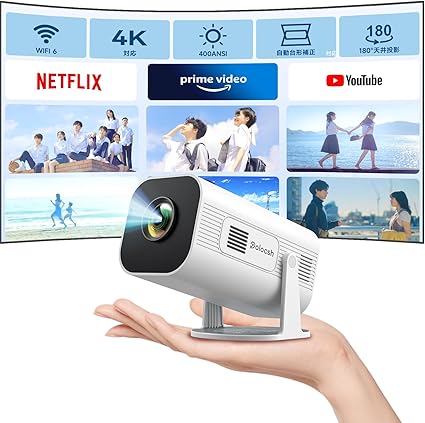 【180°回転 ・Android 11搭載】Polocshプロジェクター 小型 天井 自動台形補正 12000LM高輝度 Android TV 11.0 家庭用 4K対応 5GWiFi&BT5.2 短距離投影 HiFiスピーカー内蔵 ホームプロジェクター 50％ズーム機能 130"大画面 一人暮らし HD/スマホ/ノートパソコン/TV Stick/DVD/PS/HDMI/SWITCHなど対応