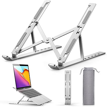 ノートパソコンスタンド 折りたたみ式 【革新の4.5cmスリムデザイン】 パソコンスタンド ノートpc スタンド 省スペース 人間工学 6段階高さ&角度調整可能 姿勢改善 腰痛＆猫背＆肩こり解消 滑り止め 在宅仕事 つくえ 机 タブレットスタンド ノートPCスタンド ラップトップスタンド