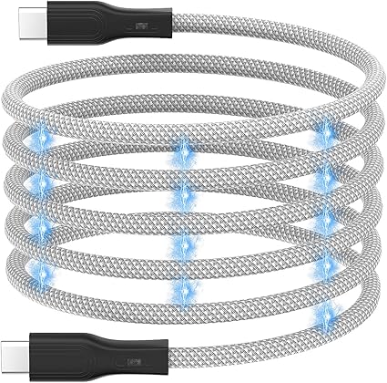 Magtame USB Cケーブル 磁気付き 磁石自動収納 可ナイロン製 USB Type-C-USB Type-C 充電ケーブル 60W(3A) USB-C 高速充電ケーブル USB C -USB Cケーブル i_Pad Mac_Book Sam_sung Ga_laxy用(1M-シルバー）