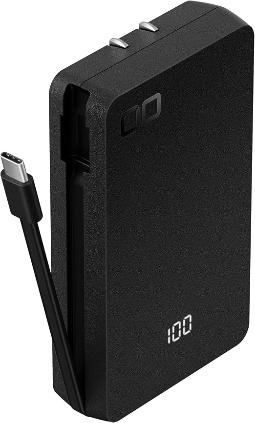 CIO モバイルバッテリー コンセント一体型 ケーブル内蔵 3in1 タイプC 30W 8000mAh 軽量 小型 薄型 iPhone 15 / 16 / Android/Macbook/ノートPC/iPad用 USB Type-C 急速充電 SMARTCOBY Ex03 SLIM PLUG ＆ CABLE