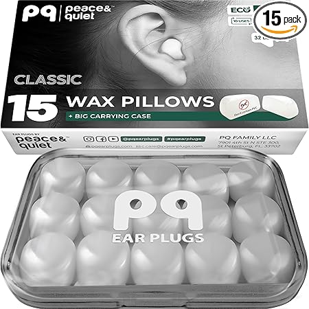 PQ 睡眠用シリコン耳栓 - 睡眠と水泳用の15個のシリコン耳栓 - ゲル耳栓によるノイズキャンセリングと耳の保護 - 遮音レベル32 dBの睡眠用耳栓、15個の枕