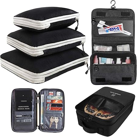 HomeFirst 圧縮バッグ 便利旅行圧縮バッグ 6点セット ファスナー圧縮 衣類スペース50％節約 トラベルポーチ セット 収納 衣類仕分け 旅行 出張 多機能 簡単圧縮 軽量 便利グッズ (ブラック)