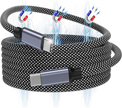 Magtame タイプcケーブル 磁石自動収納 240W/5A急速充電 type-c_ケーブル QC4.0/PD3.1対応 usbc-usbcケ_ーブル 金属製コネクタ 高耐久二重ナイロンiPhone15/MacBook/iPad/Sam_sung/Xperia Galaxy等対応（ブラック-1.5M）