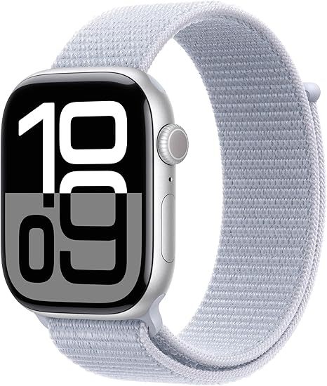Apple Watch Series 10(GPSモデル)- 46mmシルバーアルミニウムケースとブルークラウドスポーツループ - 先進的なディスプレイ、睡眠時無呼吸の通知、高速な充電、Suica対応、スマートウォッチ、スポーツウォッチ