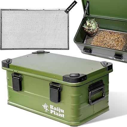 Kaiju Plant 怪獣コンテナ 園芸用 30L 用土コンテナ 微塵落としメッシュ＆密閉ゴムパッキン付 アルミ製 スタッキング可能（マットグリーン）