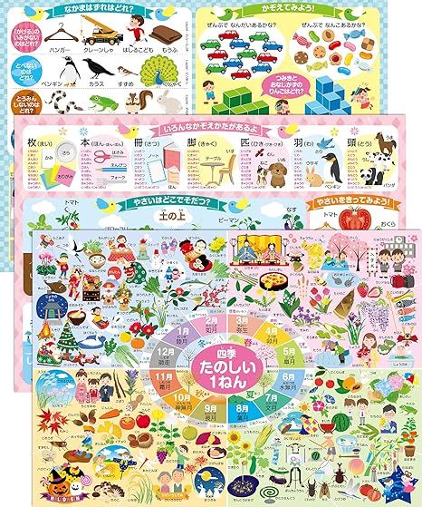 お風呂の学校 小学校 お受験対策 知育 学習 お風呂ポスター 3枚セット 日本製（季節の花・食べ物・行事・ものの数え方・二十四節気・マナー違反などを網羅） 小学校受験 B3サイズ 防水