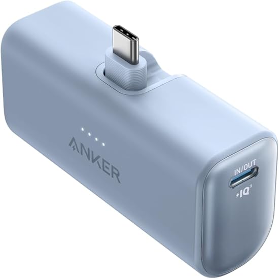 Anker Nano Power Bank (22.5W, Built-In USB-C Connector) (モバイルバッテリー 5000mAh 小型コンパクト)【PowerIQ搭載/USB-C一体型】 iPhone 16 / 15 シリーズ (グレイッシュブルー)