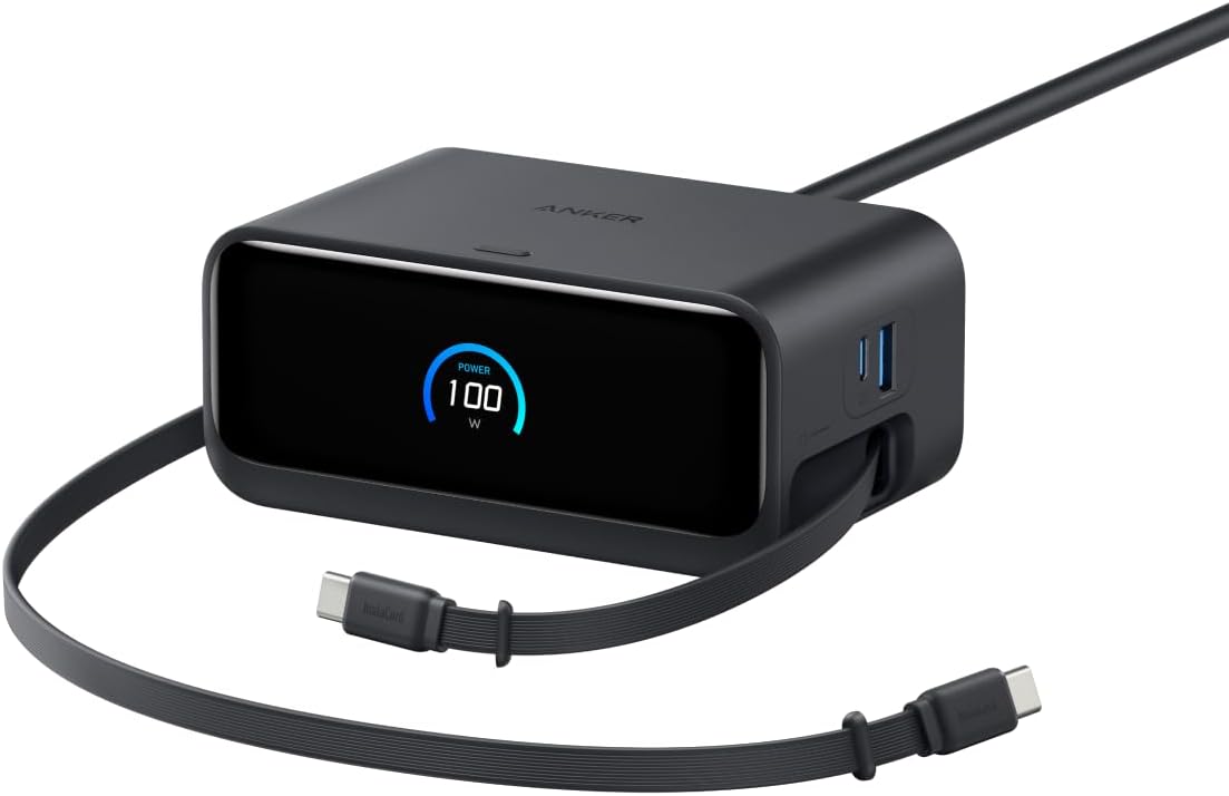 Anker Nano Charging Station (7-in-1, 100W, 巻取り式 USB-C ケーブル) (USBタップ 電源タップ) 【PSE技術基準適合】MacBook iPad iPhone Galaxy Android ブラック