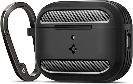 Spigen AirPods Pro3 ケース AirPods Pro 第3世代 カバー 耐衝撃 米軍MIL規格 TPU ワイヤレス充電対応 カラビナ付き 軽量 衝撃吸収 シンプル ラギッド・アーマー ACS09822 (マット・ブラック)