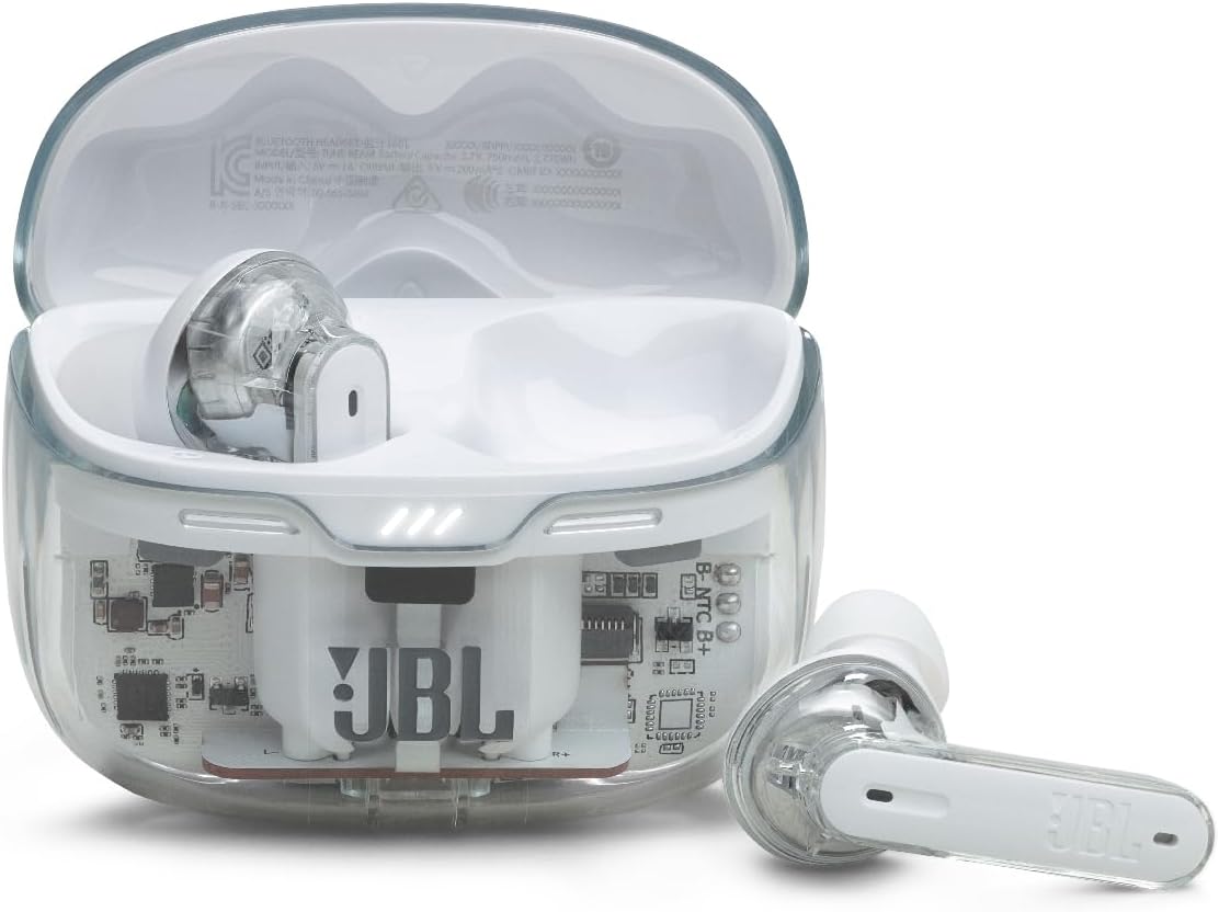 JBL TUNE BEAM 完全ワイヤレスイヤホン/アクティブノイズキャンセリング/スケルトン 透明 外音取込 IP54 かわいい (ゴーストホワイト)