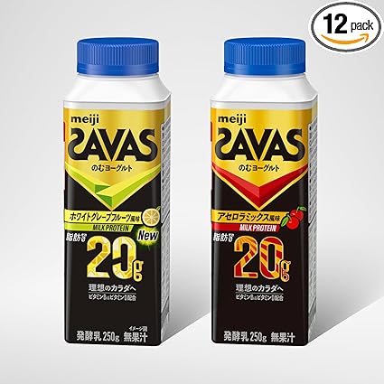 【Amazon.co.jp限定】明治 ザバス(SAVAS) MILK PROTEIN のむヨーグルト 脂肪0 250g×12本(2種×各6本)【クール便】