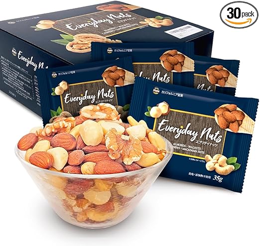 Daily Nuts & Fruits(デイリーナッツアンドフルーツ) 小分け4種ミックスナッツ 個包装 USエクストラNo.1アーモンド使用 箱入り 産地直輸入 無塩 無添加 植物油不使用 (くるみ アーモンド素焼き カシューナッツ マカダミア) (アーモンド等級:US Extra No.1) おつまみ おやつ 防災食品 非常食 備蓄食 保存食 35グラム (x 30)