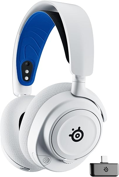 SteelSeries ワイヤレス ゲーミングヘッドセット ヘッドホン 軽量 ボイスチャット可能 ゲームとスマホを同時接続 Arctis Nova 7P 無線 密閉型 Switch/Switch2/PC/PS5/PS4 対応 AIノイズキャンセリング 空間オーディオ Hi-Fiサウンド 調整可能 61561 ホワイト×ブルー