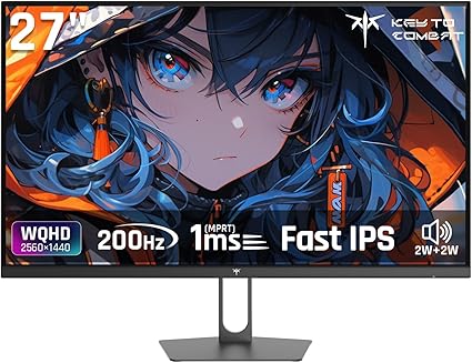 KTC 27インチゲーミングモニター WQHD (2560x1440) Fast IPS 200Hz (210OC可能)1ms(MPRT) 131%sRGB HDR400 低ブルーライト フリッカーフリー FreeSync & G-Sync対応 PS5対応 HDMI2.0×2 DP1.4×2 VESA 100*100 H27T22C-3