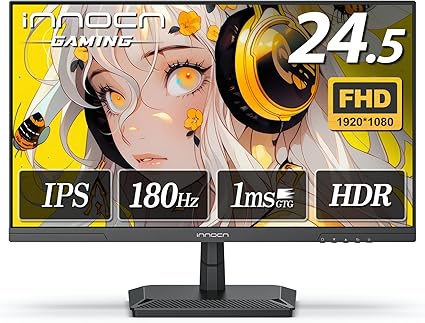 INNOCN ゲーミングモニター 24.5インチ 180Hz フルHD IPSパネル 1ms応答速度 HDMI2.0/DP1.4 AdaptiveSync対応 傾き調整 非光沢ディスプレイ VESA 100*100mm (HDMIケーブル付き) 25G2G (スピーカない)